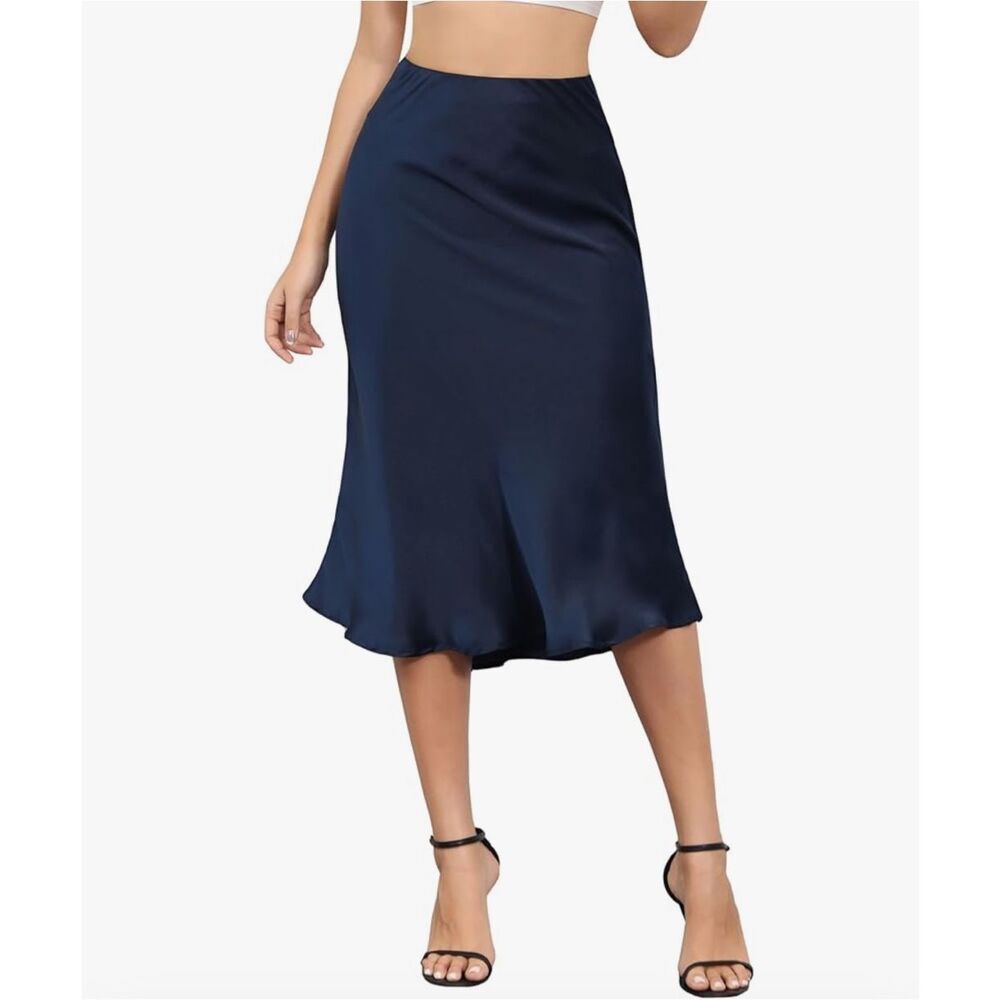 🌟 Alcea Rosea Satin Bias Cut Midi Skirt Sz XXL